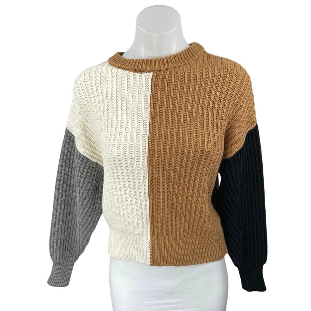 A New Day Women's Multicolor Colorblock Rib Knit Long Sleeve Sweater Top Size S